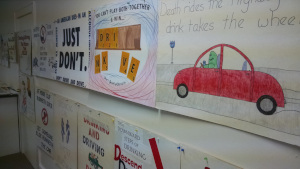 Posters about drinking and driving displayed around the drivers education classroom.